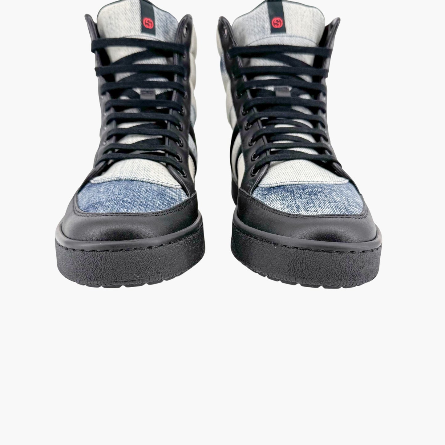 Gucci High Top Denim Sneakers in Washed Marble Denim Size 39