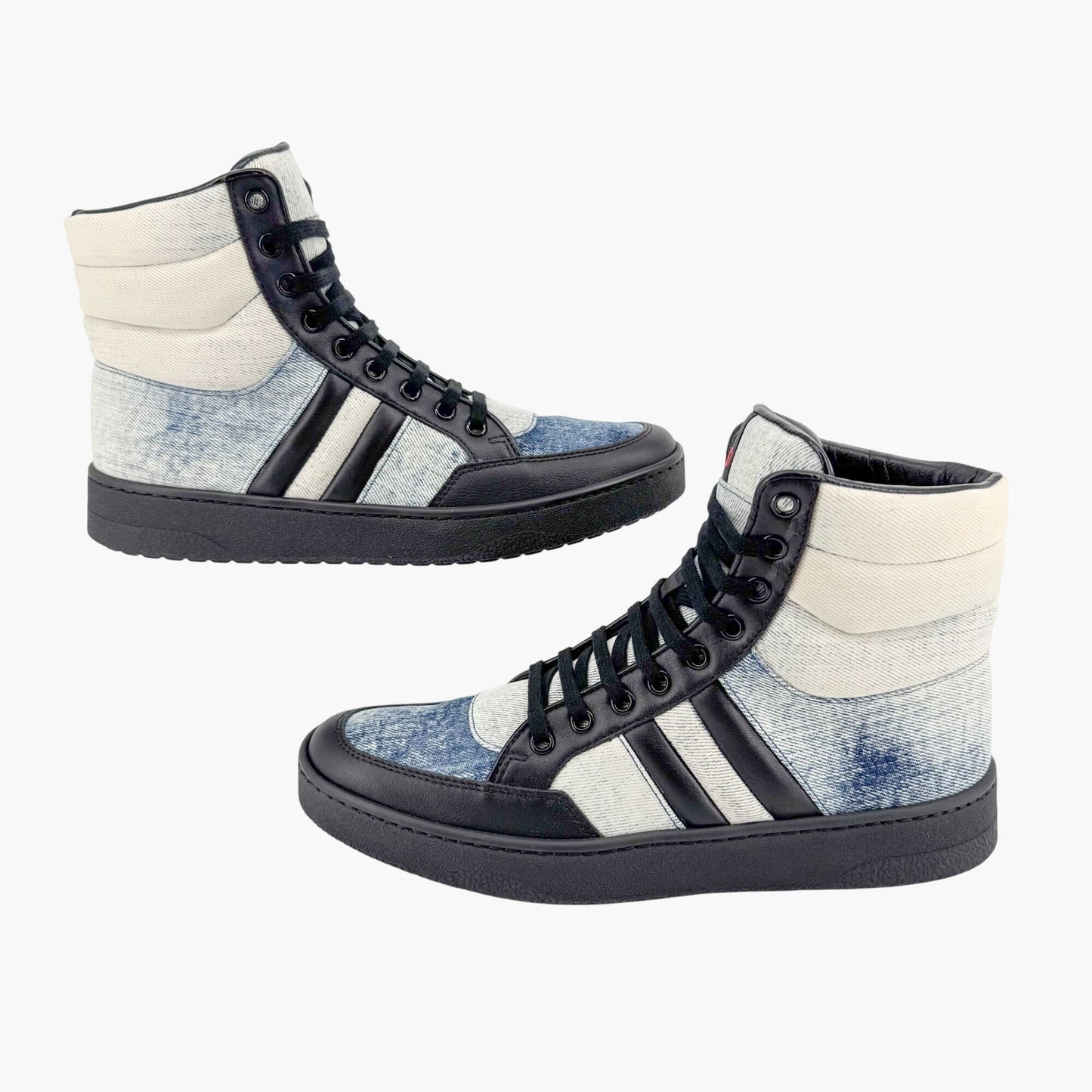 Gucci High Top Denim Sneakers in Washed Marble Denim Size 39