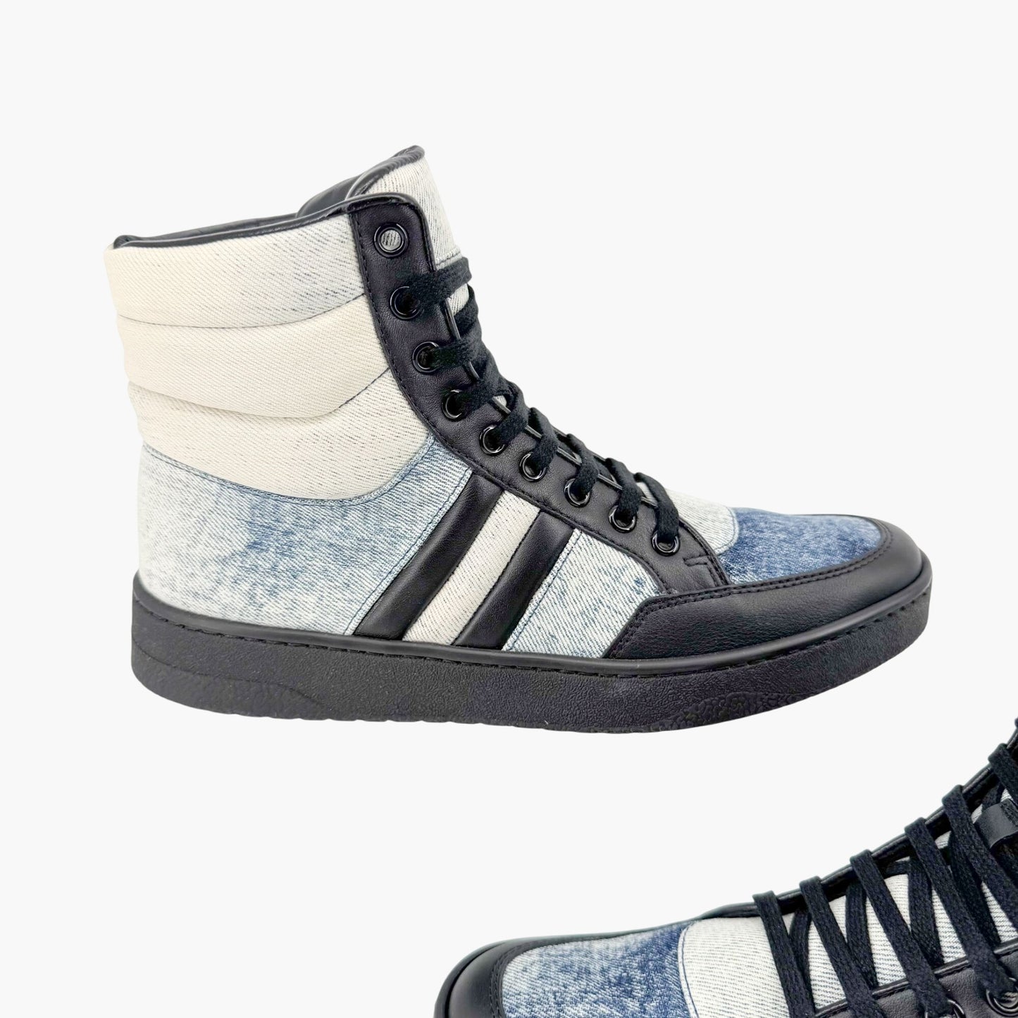Gucci High Top Denim Sneakers in Washed Marble Denim Size 39