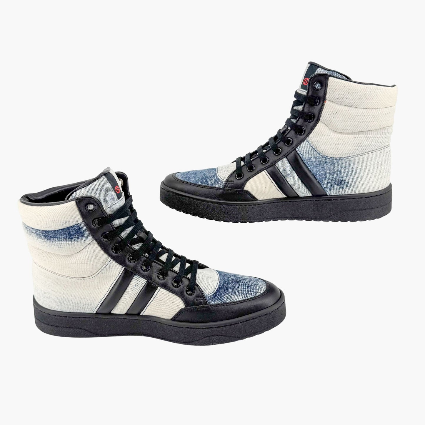 Gucci High Top Denim Sneakers in Washed Marble Denim Size 39