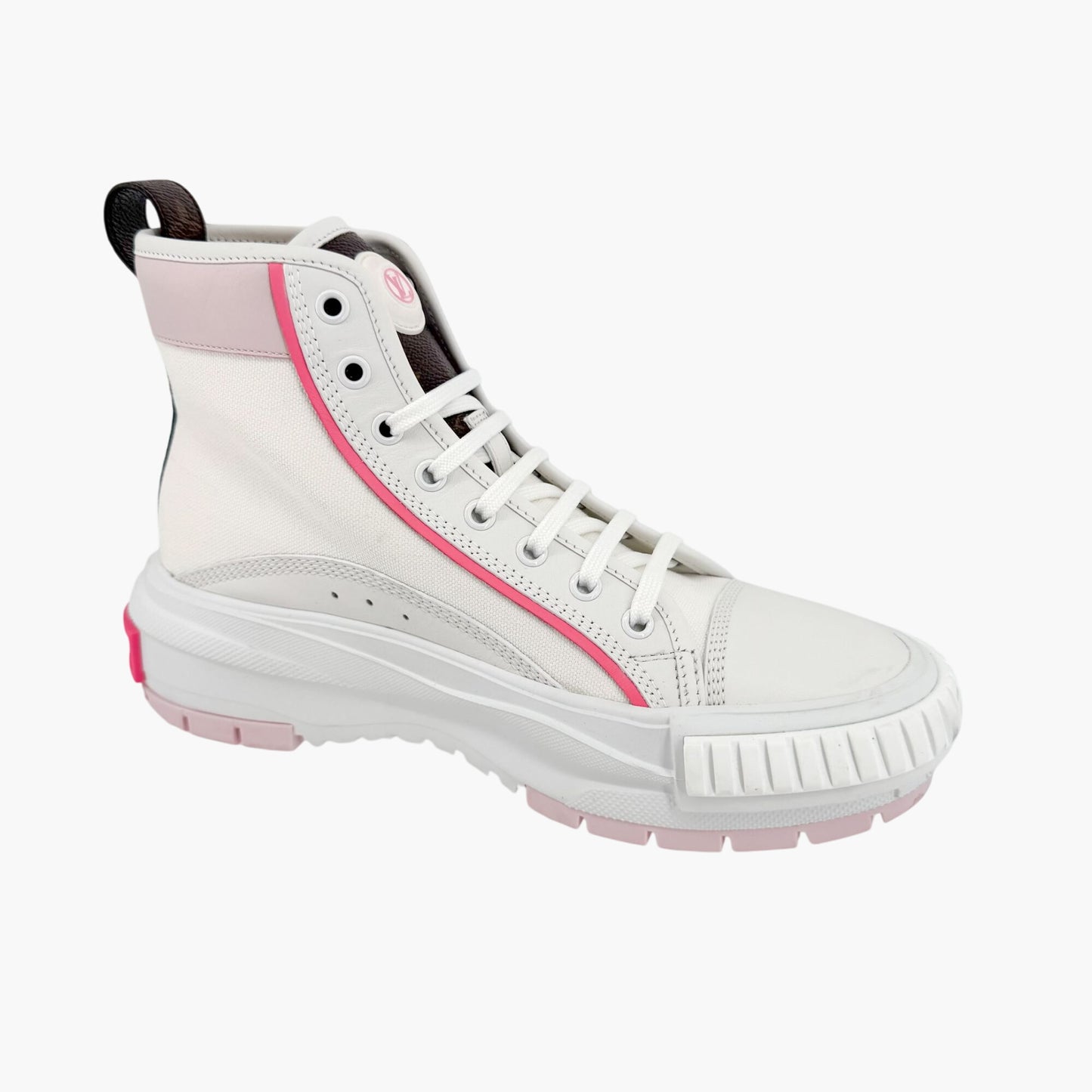 Louis Vuitton Squad Sneaker Boots in White Canvas with Pink Sole – Size 38