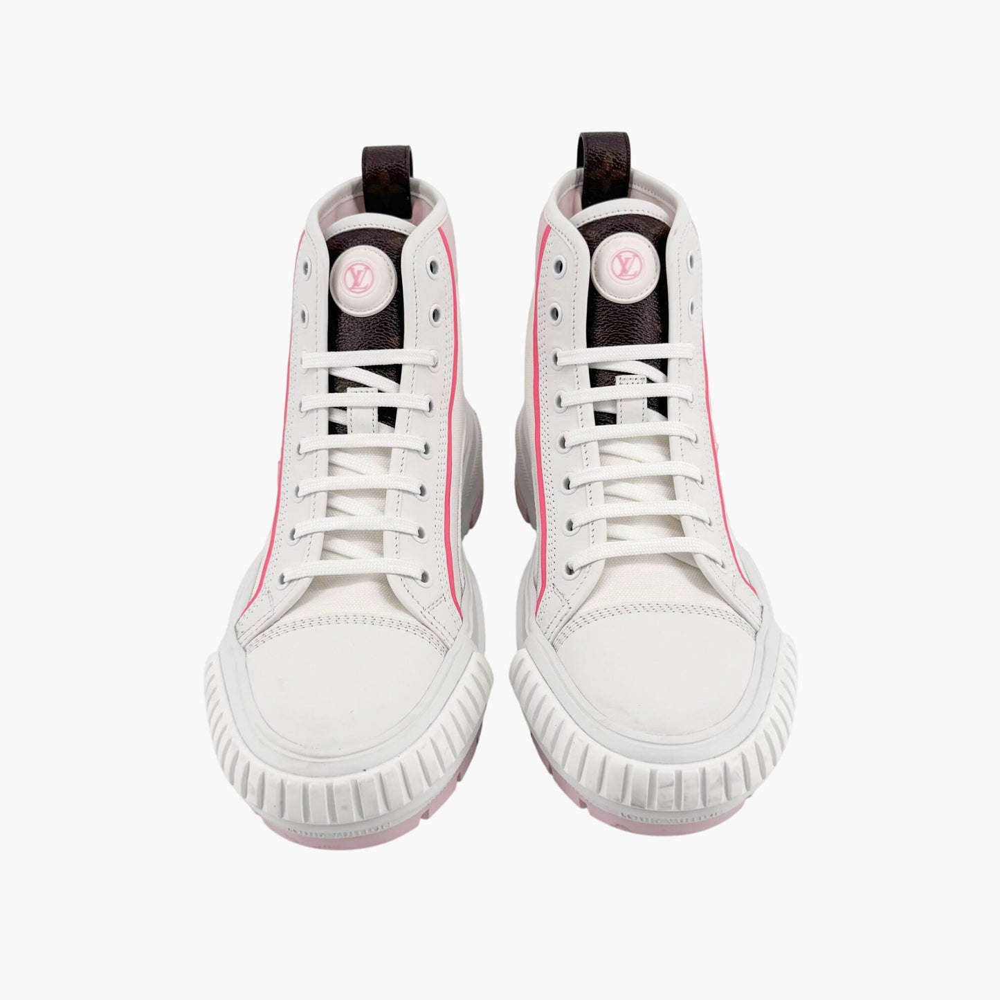 Louis Vuitton Squad Sneaker Boots in White Canvas with Pink Sole – Size 38