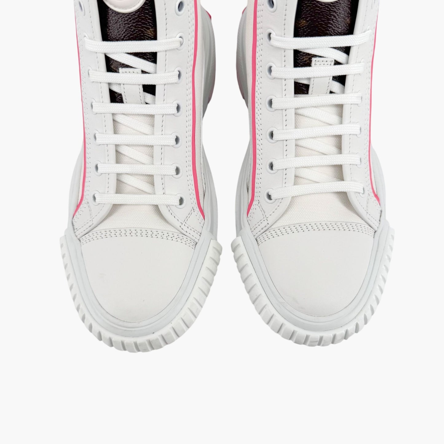 Louis Vuitton Squad Sneaker Boots in White Canvas with Pink Sole – Size 38