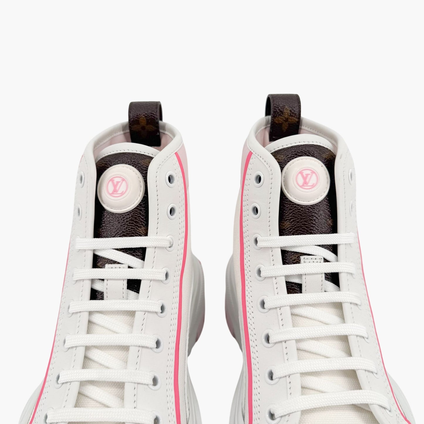 Louis Vuitton Squad Sneaker Boots in White Canvas with Pink Sole – Size 38