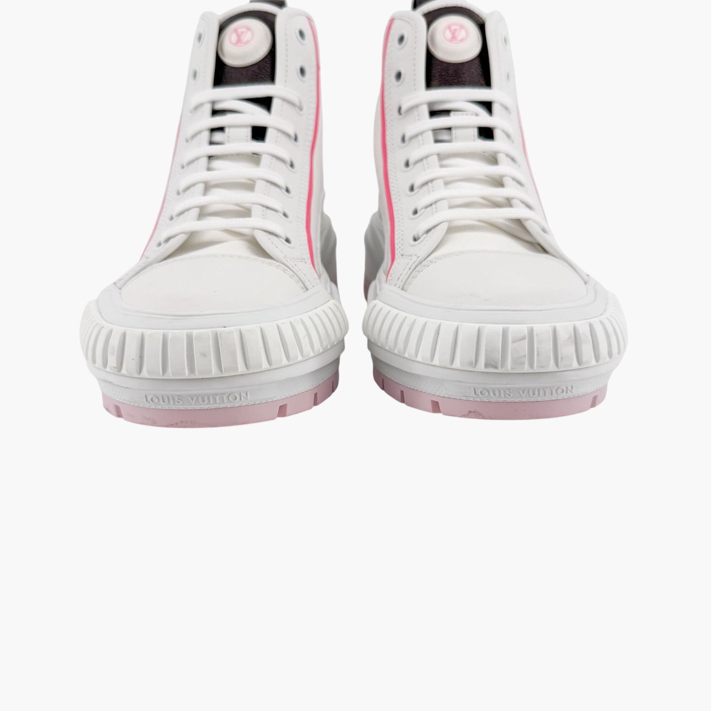 Louis Vuitton Squad Sneaker Boots in White Canvas with Pink Sole – Size 38