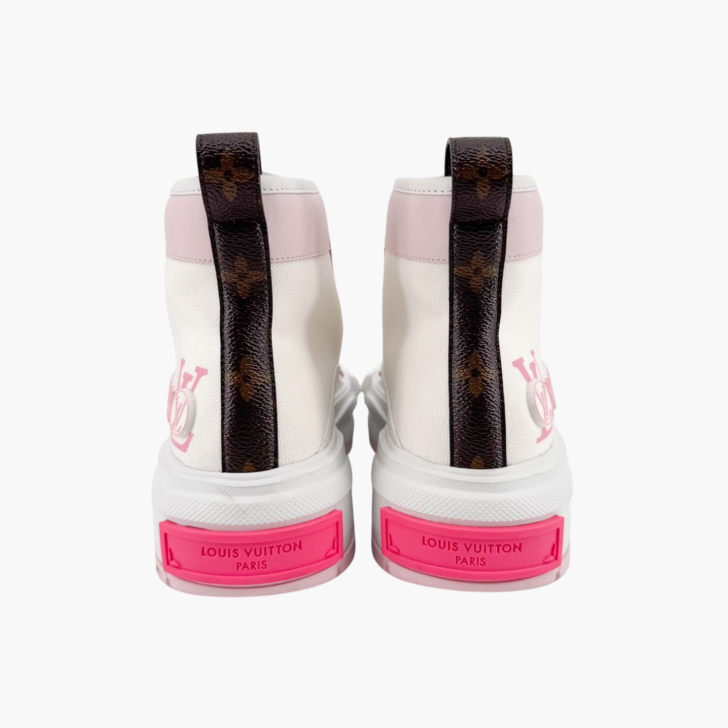 Louis Vuitton Squad Sneaker Boots in White Canvas with Pink Sole – Size 38