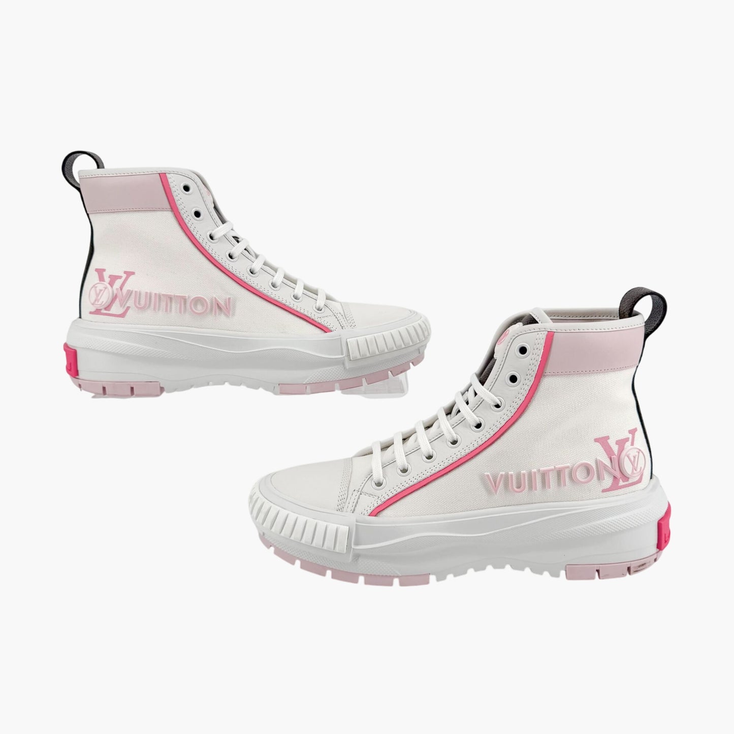 Louis Vuitton Squad Sneaker Boots in White Canvas with Pink Sole – Size 38