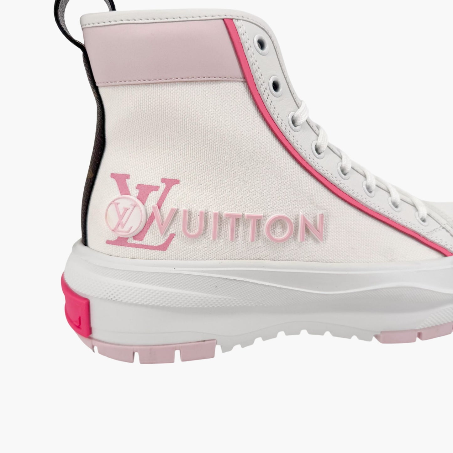 Louis Vuitton Squad Sneaker Boots in White Canvas with Pink Sole – Size 38