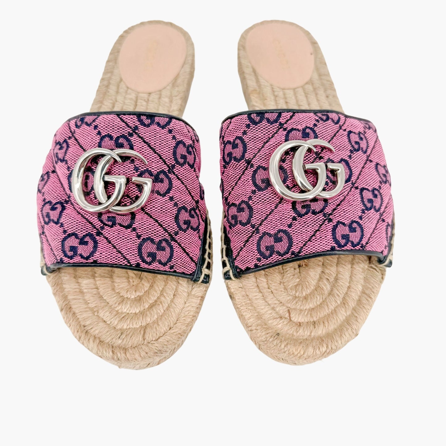 Gucci GG Espadrille Mule Sandals in Pink GG Canvas Size 37.5