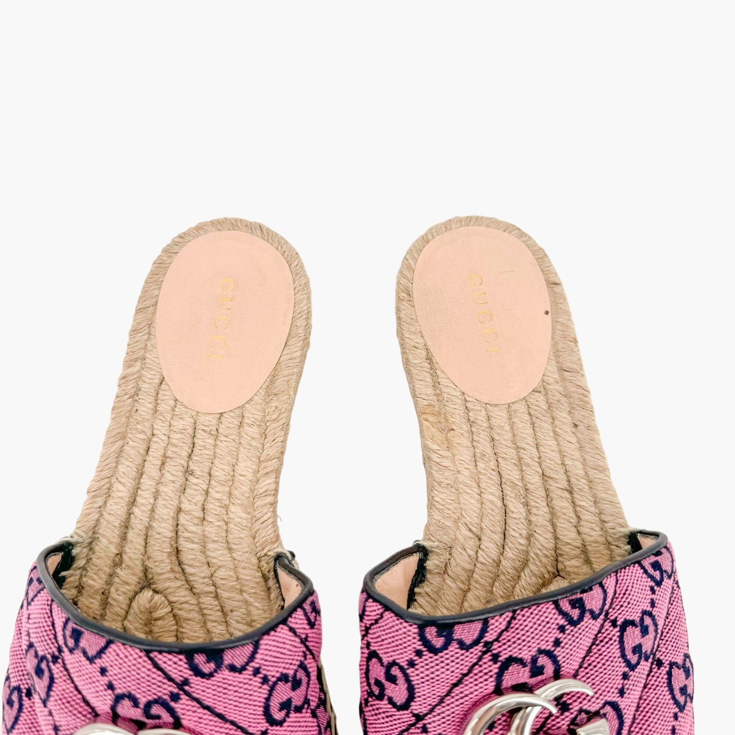 Gucci GG Espadrille Mule Sandals in Pink GG Canvas Size 37.5