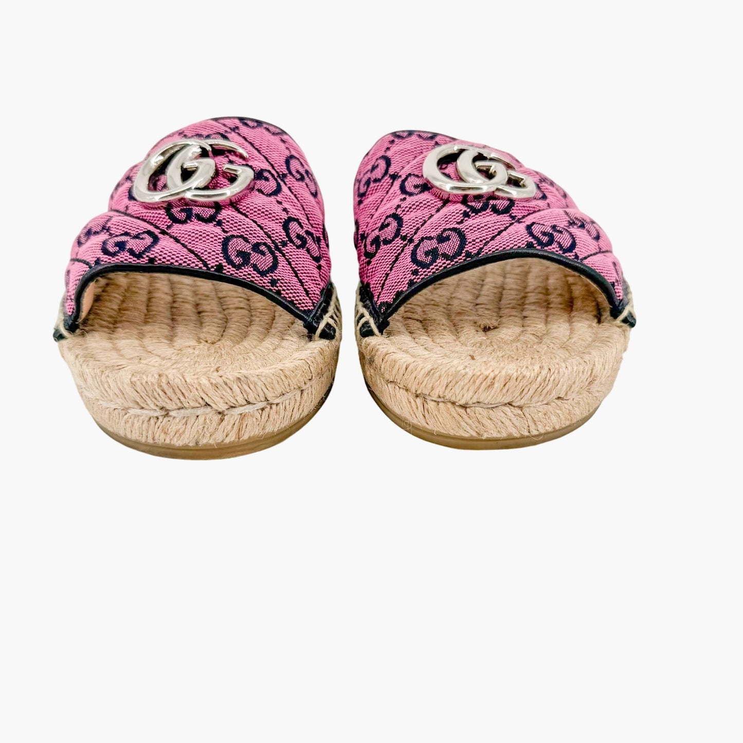 Gucci GG Espadrille Mule Sandals in Pink GG Canvas Size 37.5