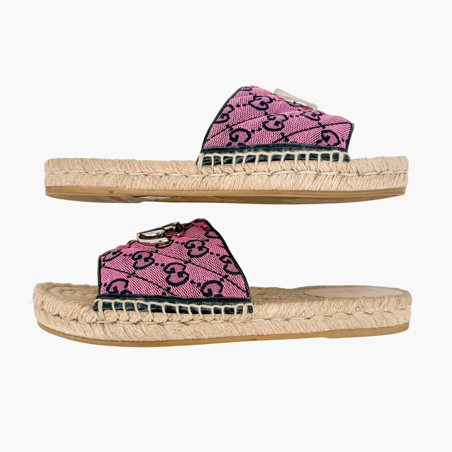 Gucci GG Espadrille Mule Sandals in Pink GG Canvas Size 37.5