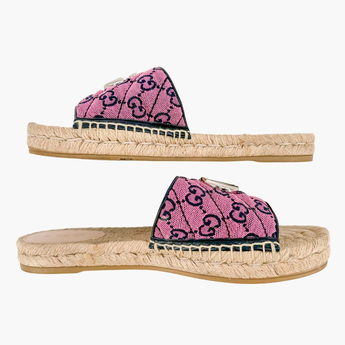 Gucci GG Espadrille Mule Sandals in Pink GG Canvas Size 37.5