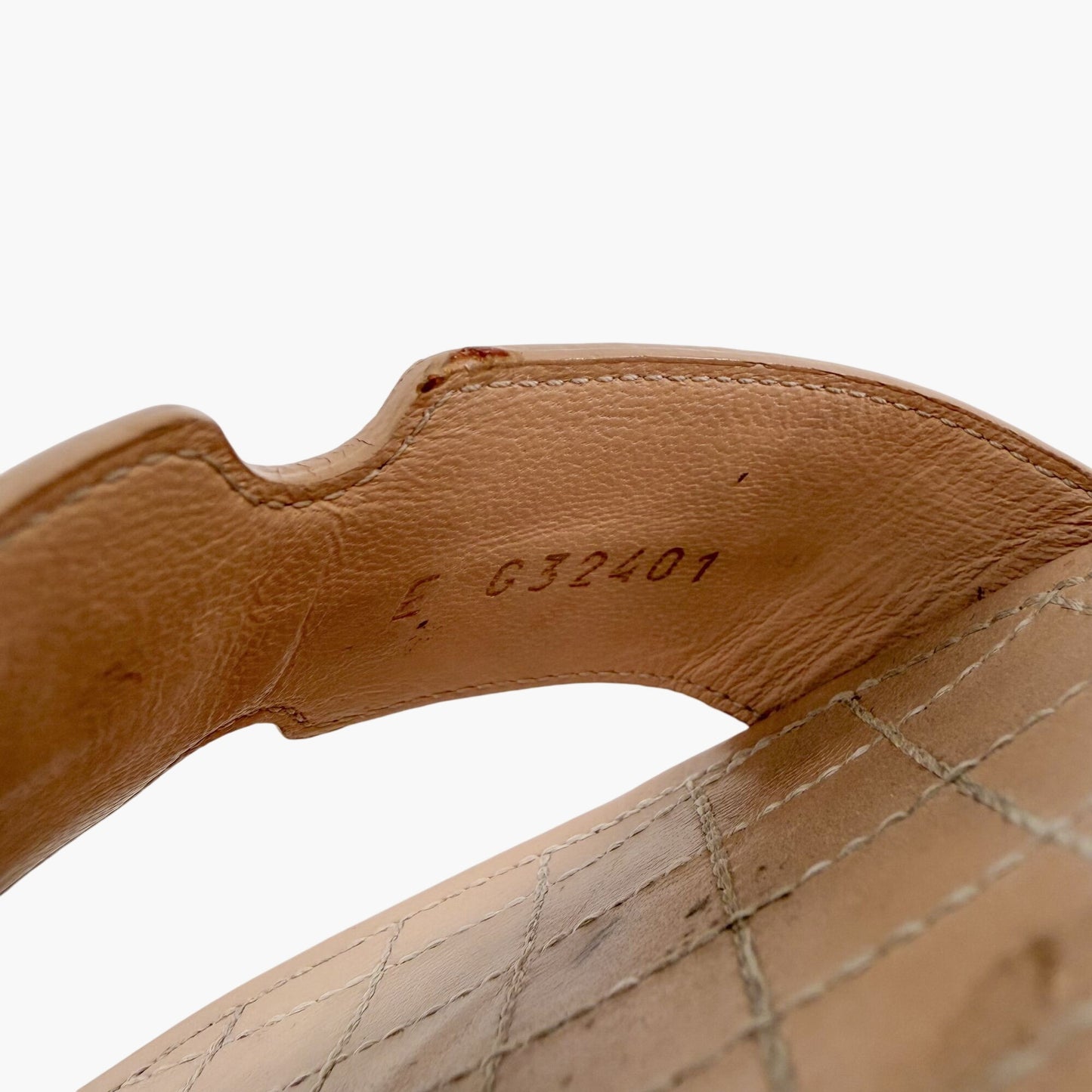 Chanel CC Low Block Heel Sandals Beige Leather Size 37