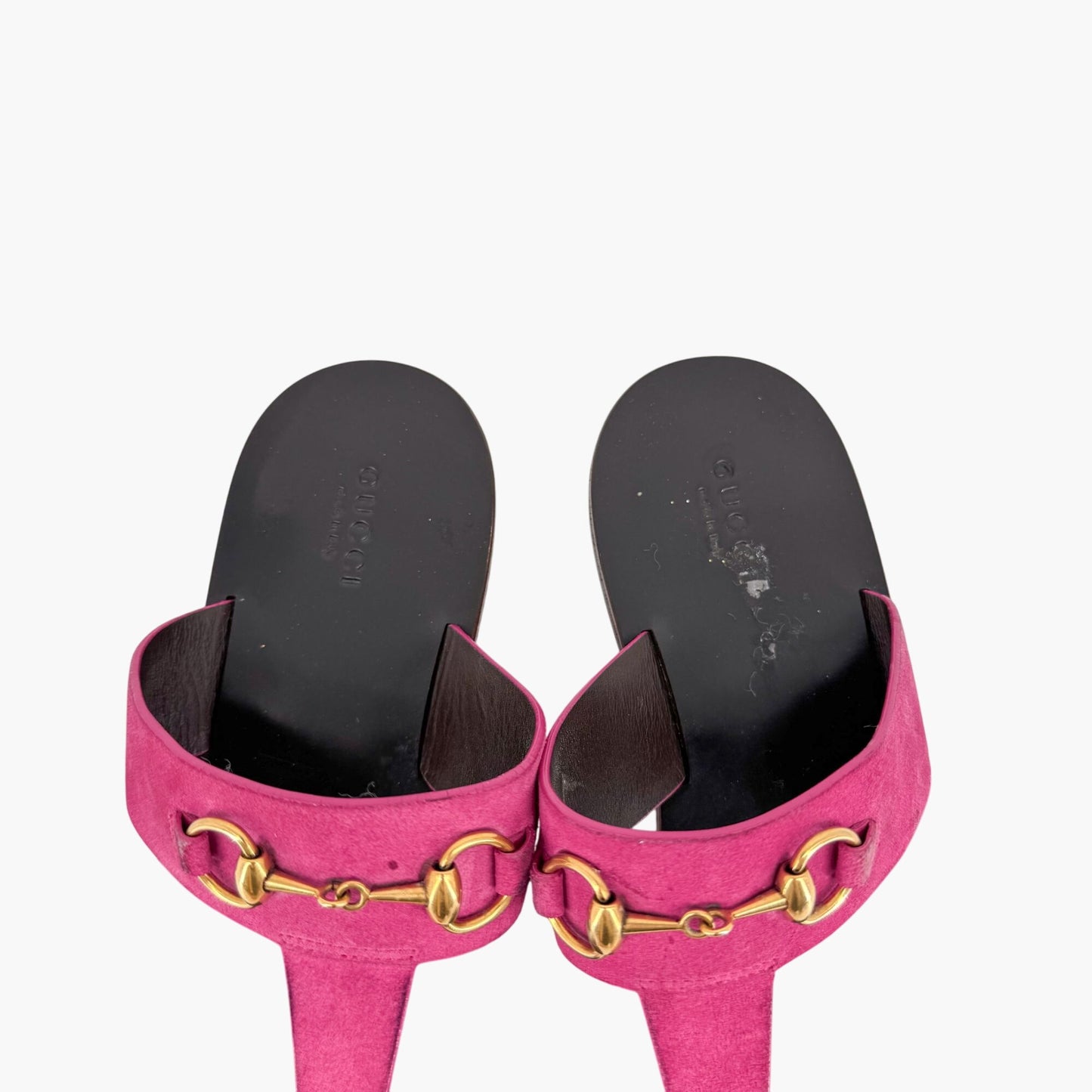 Gucci Horsebit T-Strap Thong Sandals in Fuchsia Pink Suede – Size 38