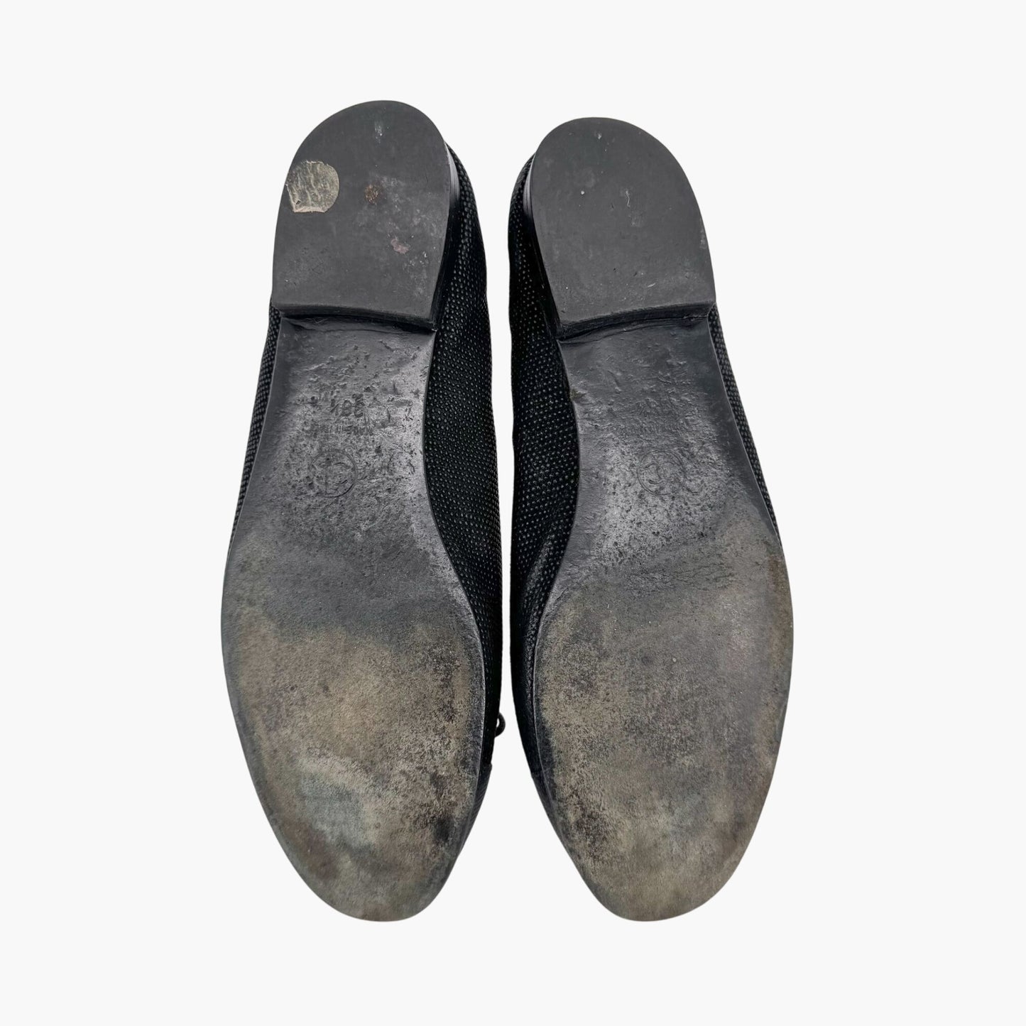Chanel CC Cap Toe Ballet Flats in Black with Gold Leather Detail – Size 38.5