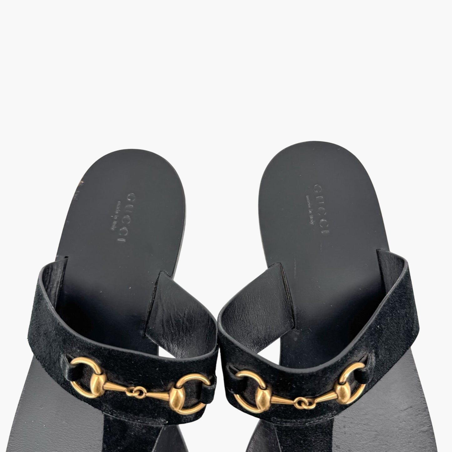 Gucci Horsebit T-Strap Flat Sandals in Black Suede – Size 40