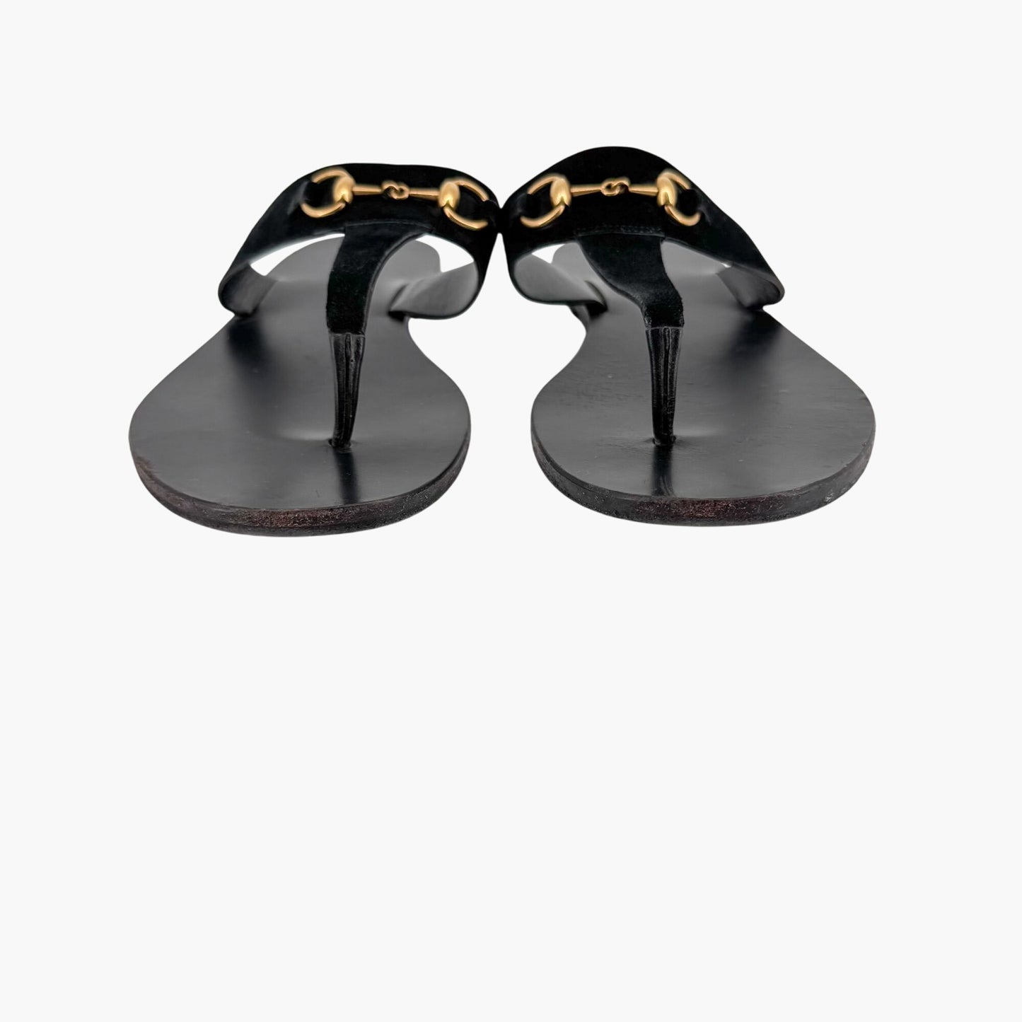 Gucci Horsebit T-Strap Flat Sandals in Black Suede – Size 40