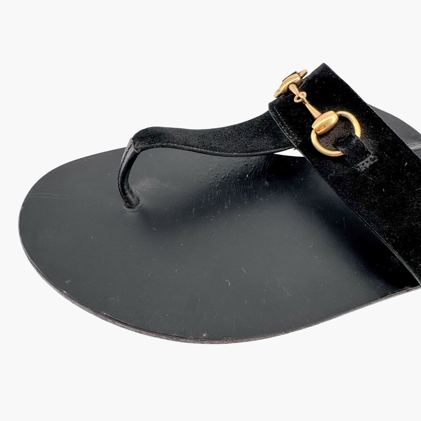 Gucci Horsebit T-Strap Flat Sandals in Black Suede – Size 40