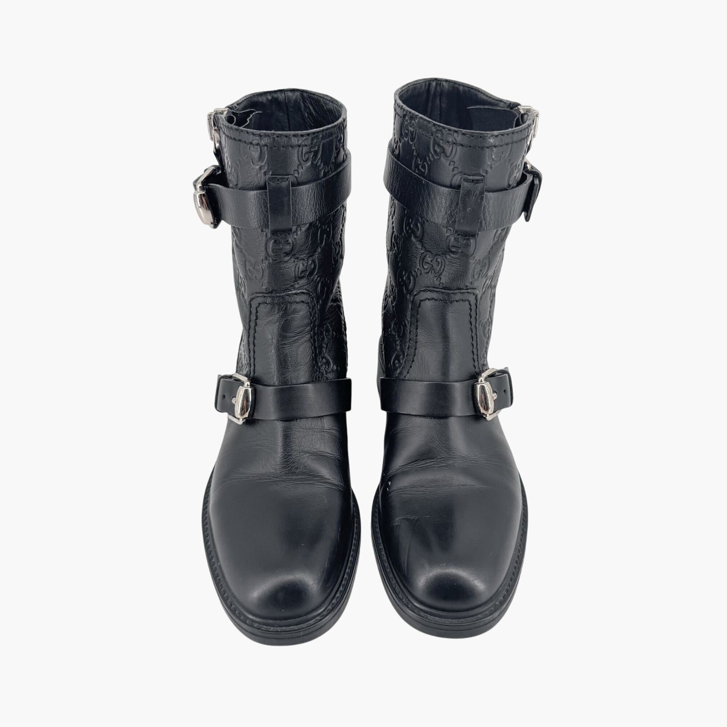 Gucci GG Guccissima Moto Ankle Boots Black Leather – Size 37.5