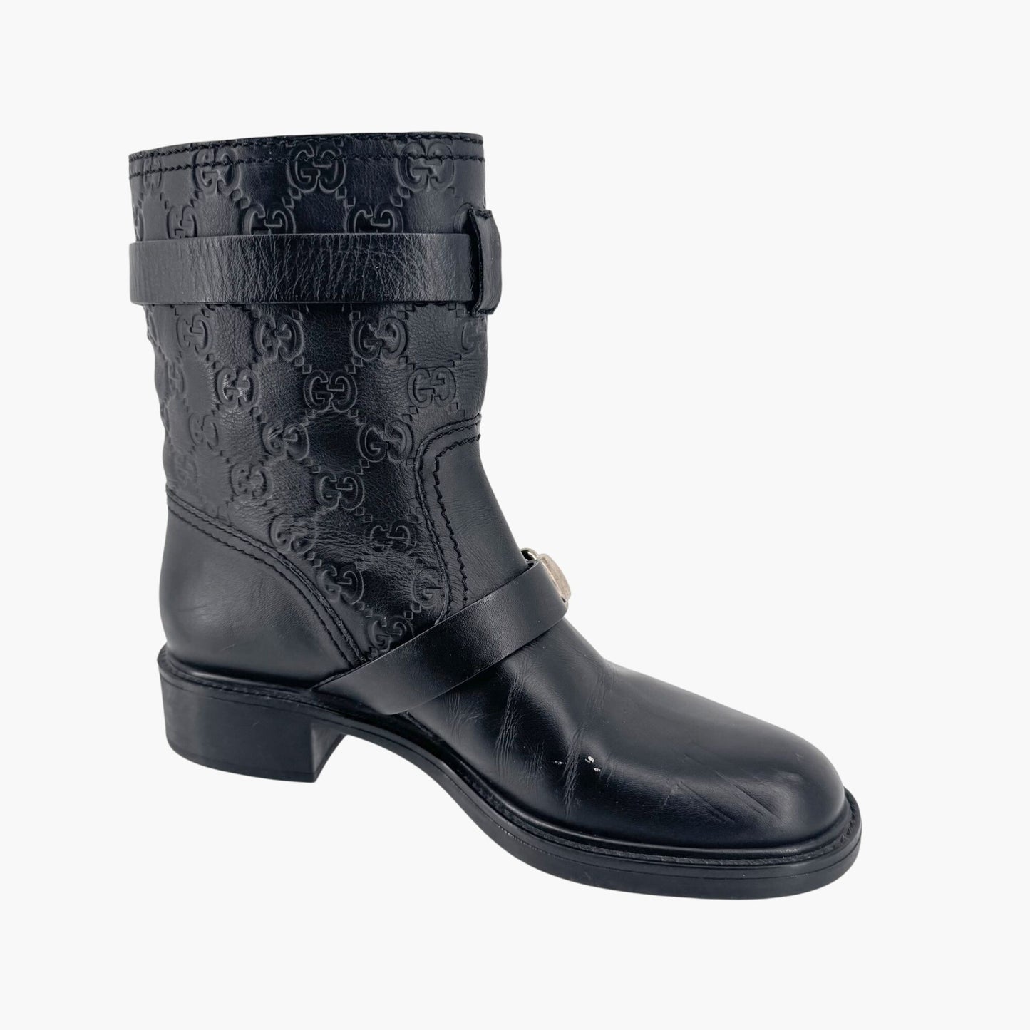 Gucci GG Guccissima Moto Ankle Boots Black Leather – Size 37.5