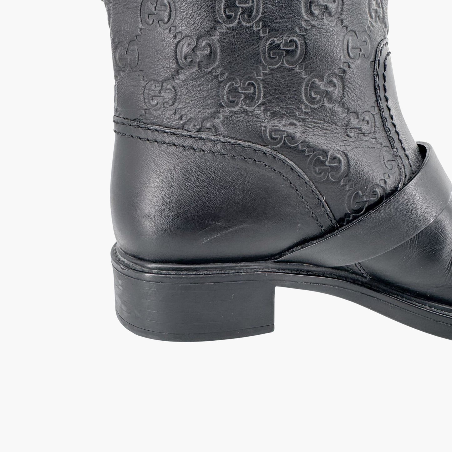 Gucci GG Guccissima Moto Ankle Boots Black Leather – Size 37.5