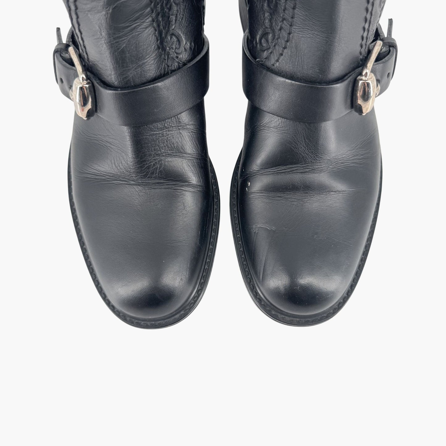 Gucci GG Guccissima Moto Ankle Boots Black Leather – Size 37.5