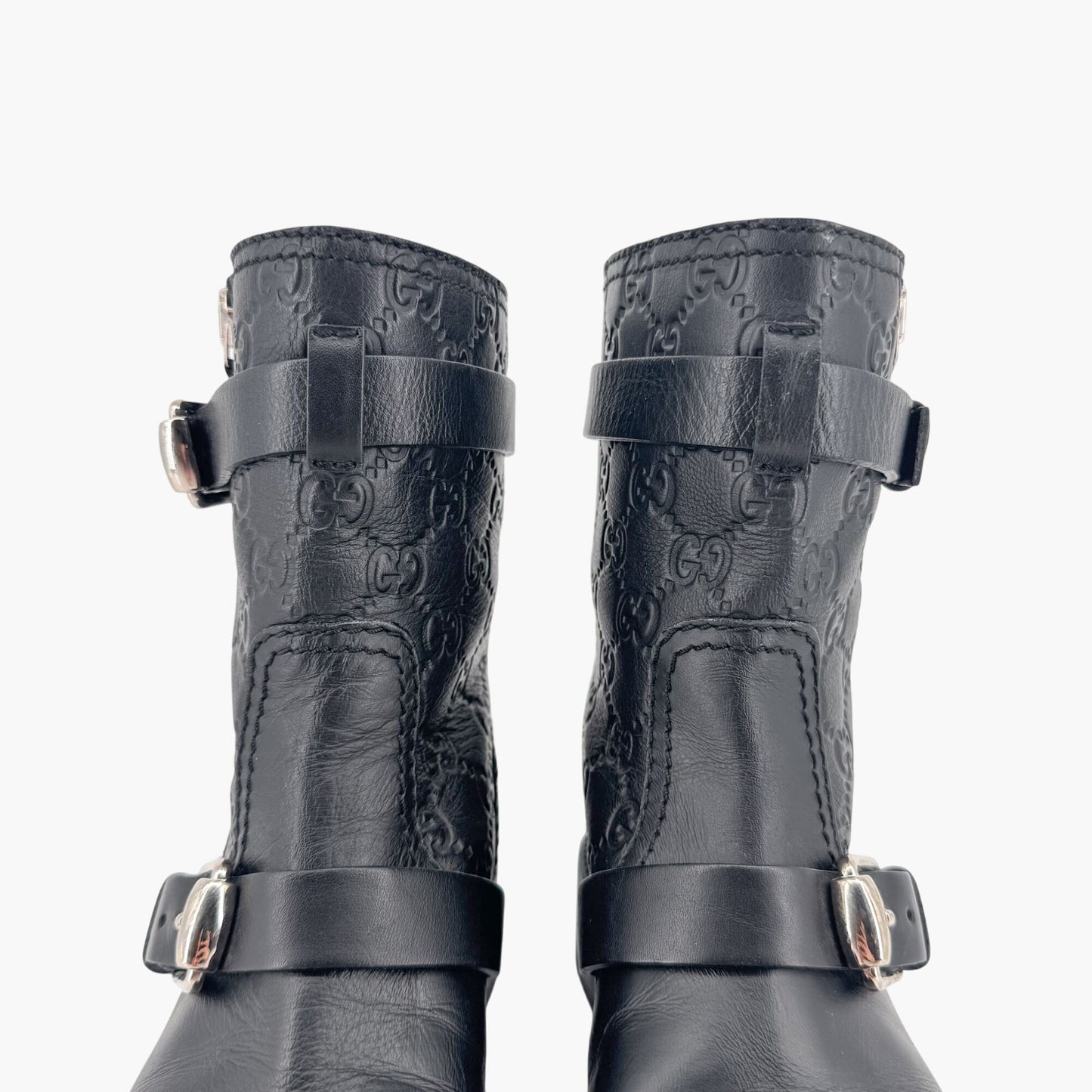 Gucci GG Guccissima Moto Ankle Boots Black Leather – Size 37.5