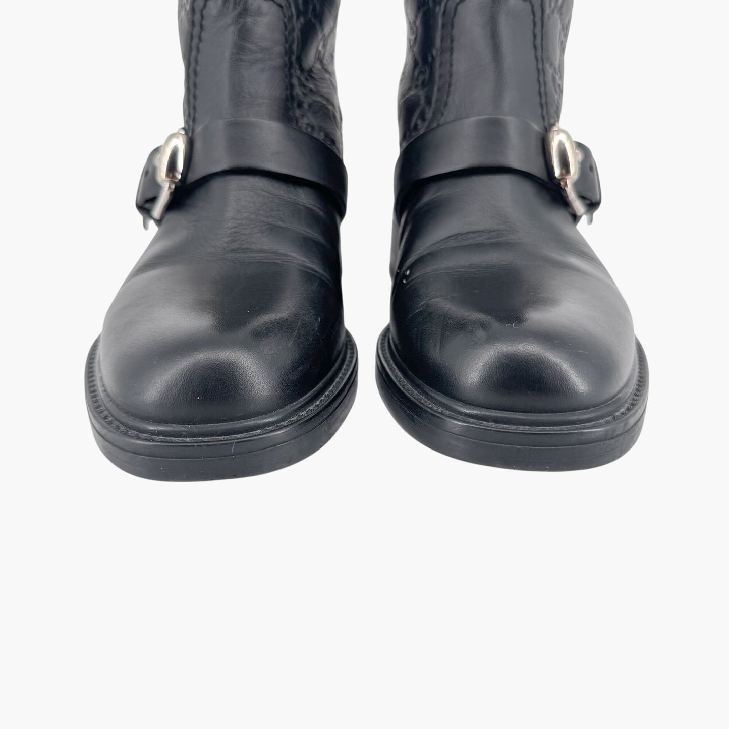 Gucci GG Guccissima Moto Ankle Boots Black Leather – Size 37.5