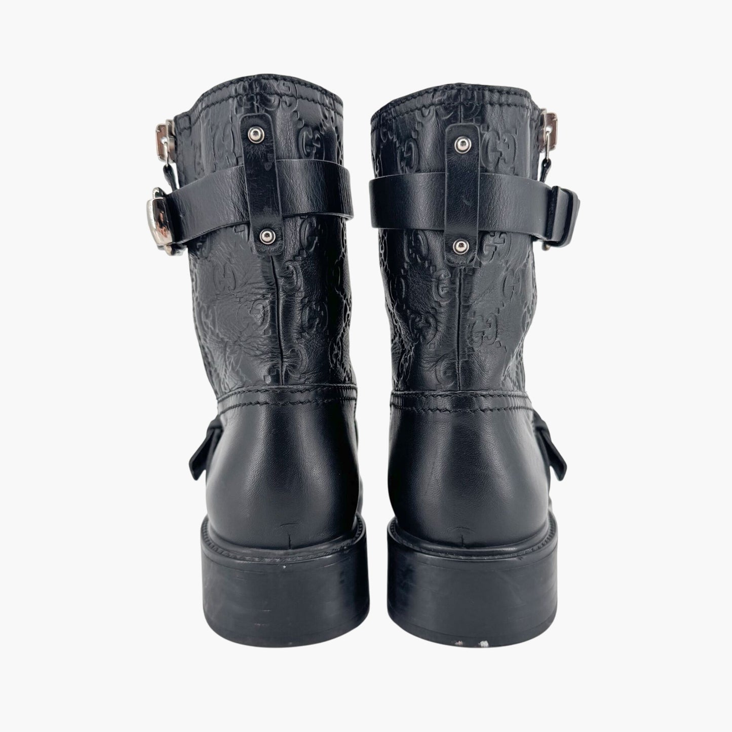 Gucci GG Guccissima Moto Ankle Boots Black Leather – Size 37.5