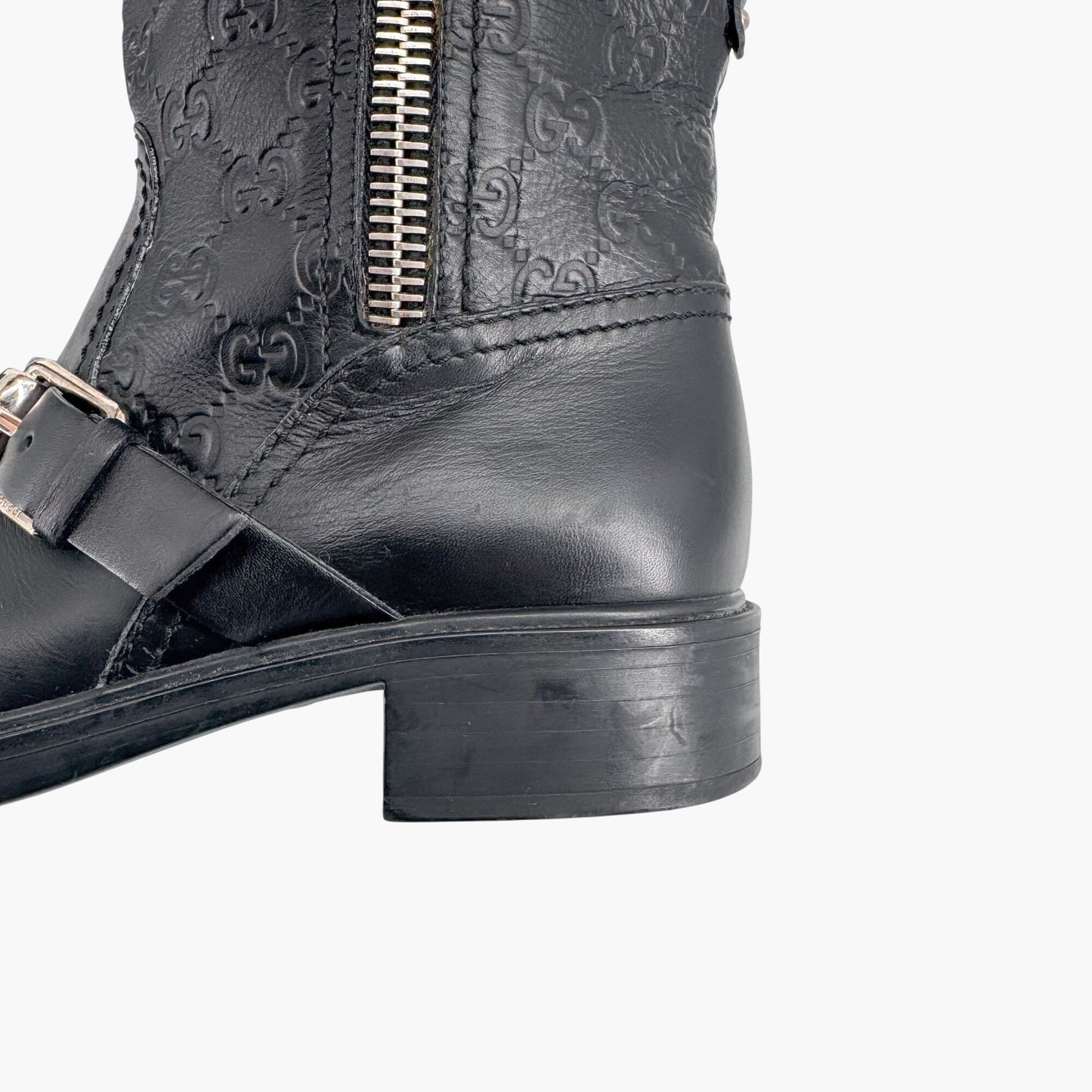 Gucci GG Guccissima Moto Ankle Boots Black Leather – Size 37.5