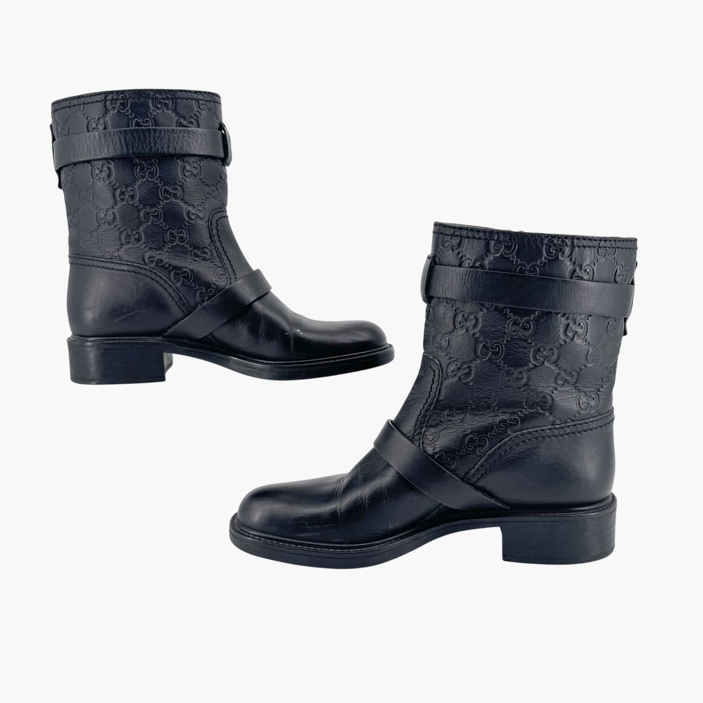 Gucci GG Guccissima Moto Ankle Boots Black Leather – Size 37.5