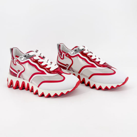 Christian Louboutin White Red Sharkina Mesh Sneakers Size 38.5