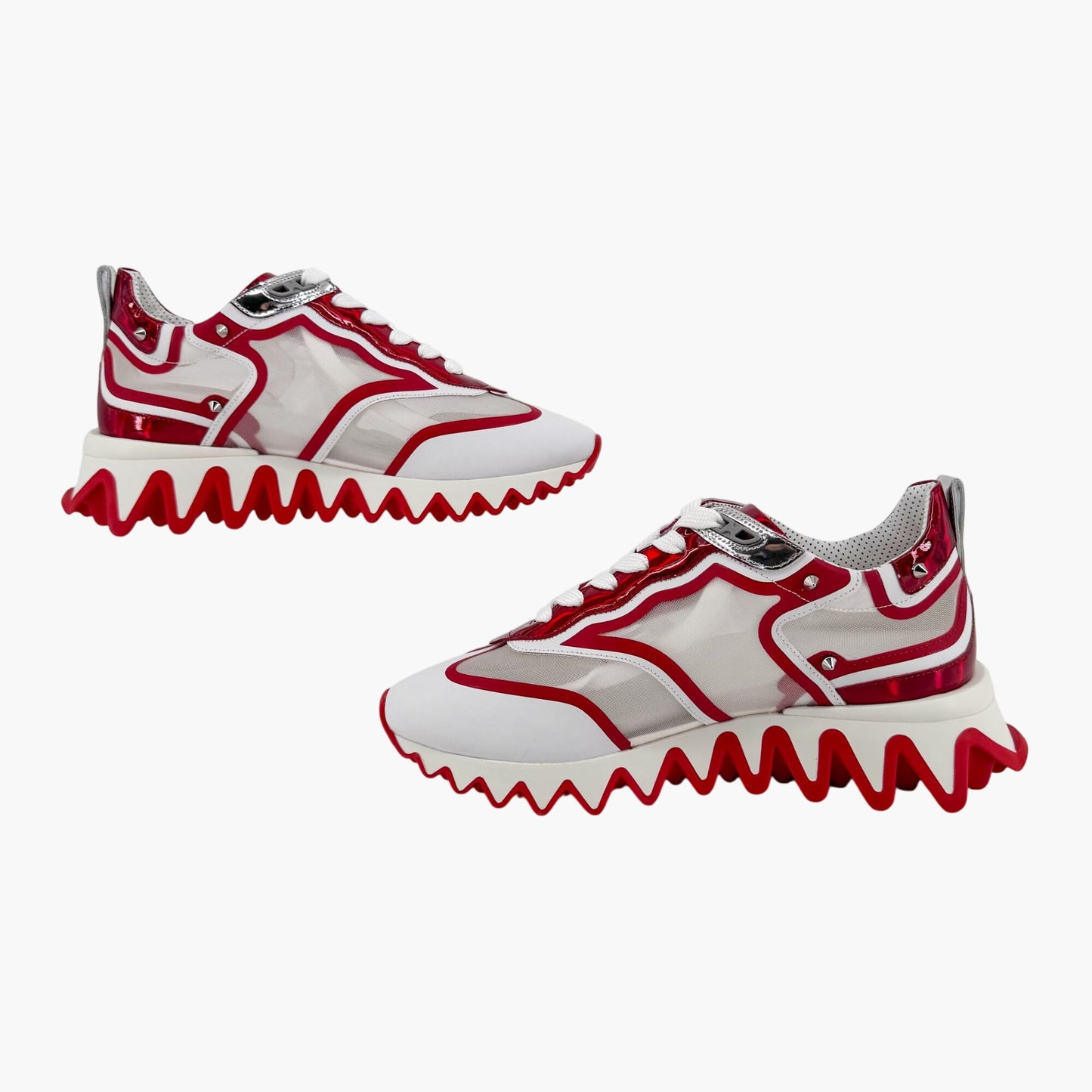 Christian Louboutin White Red Sharkina Mesh Sneakers Size 38.5