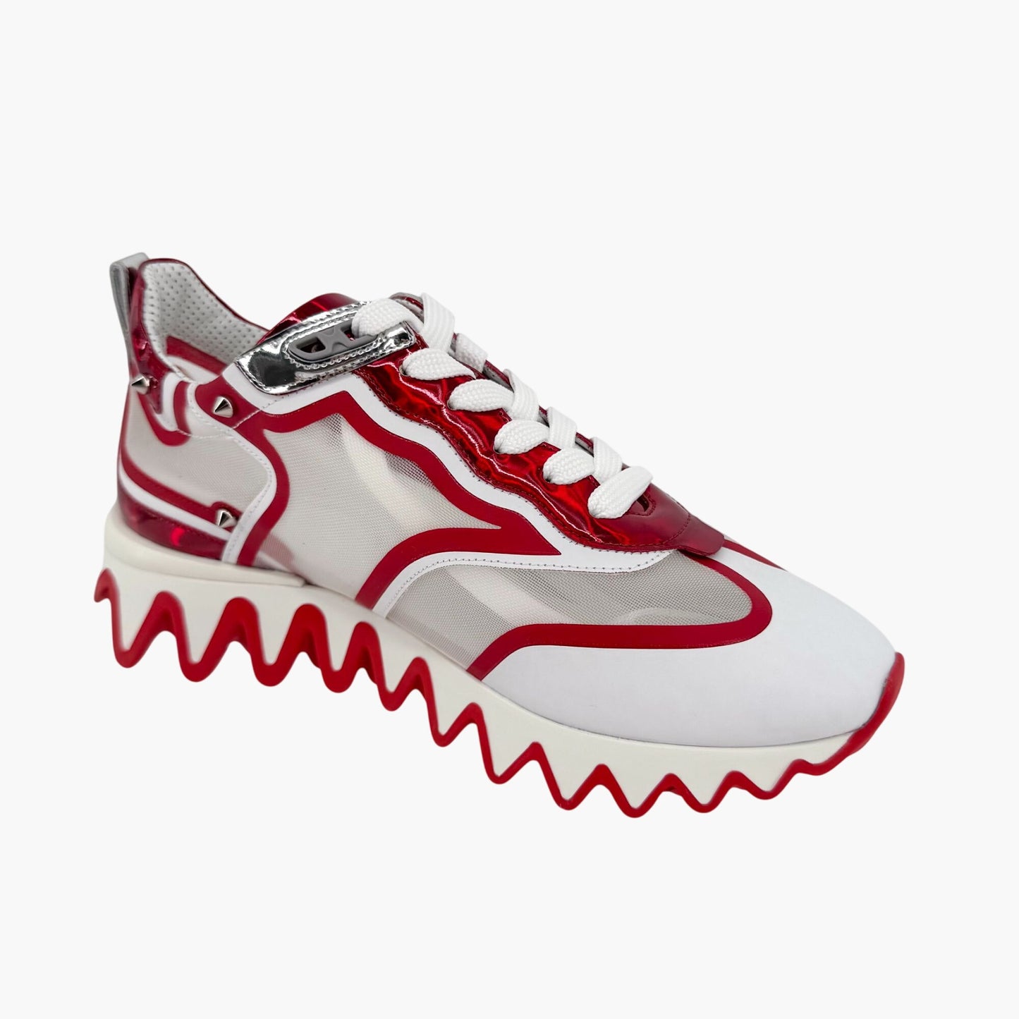 Christian Louboutin White Red Sharkina Mesh Sneakers Size 38.5