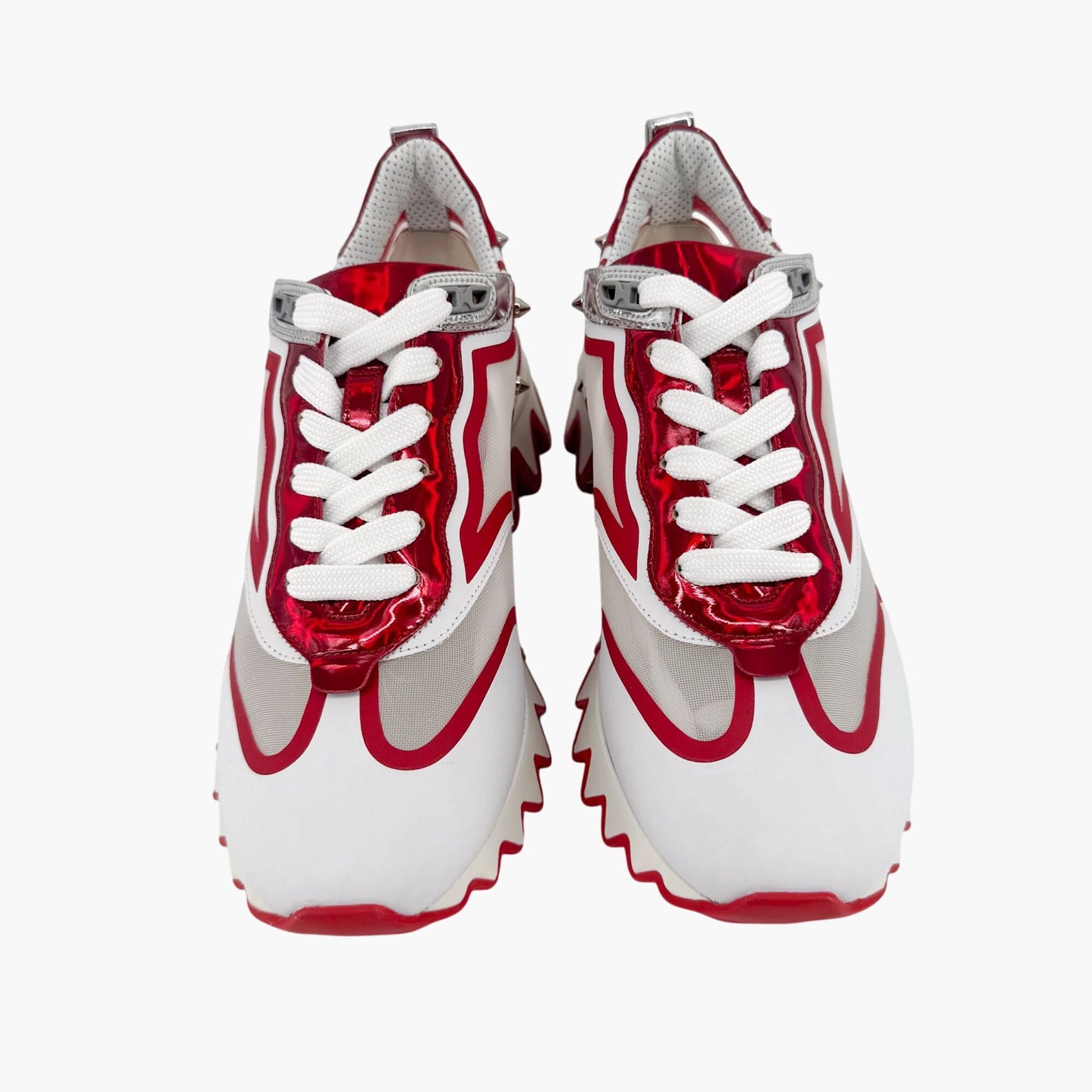 Christian Louboutin White Red Sharkina Mesh Sneakers Size 38.5