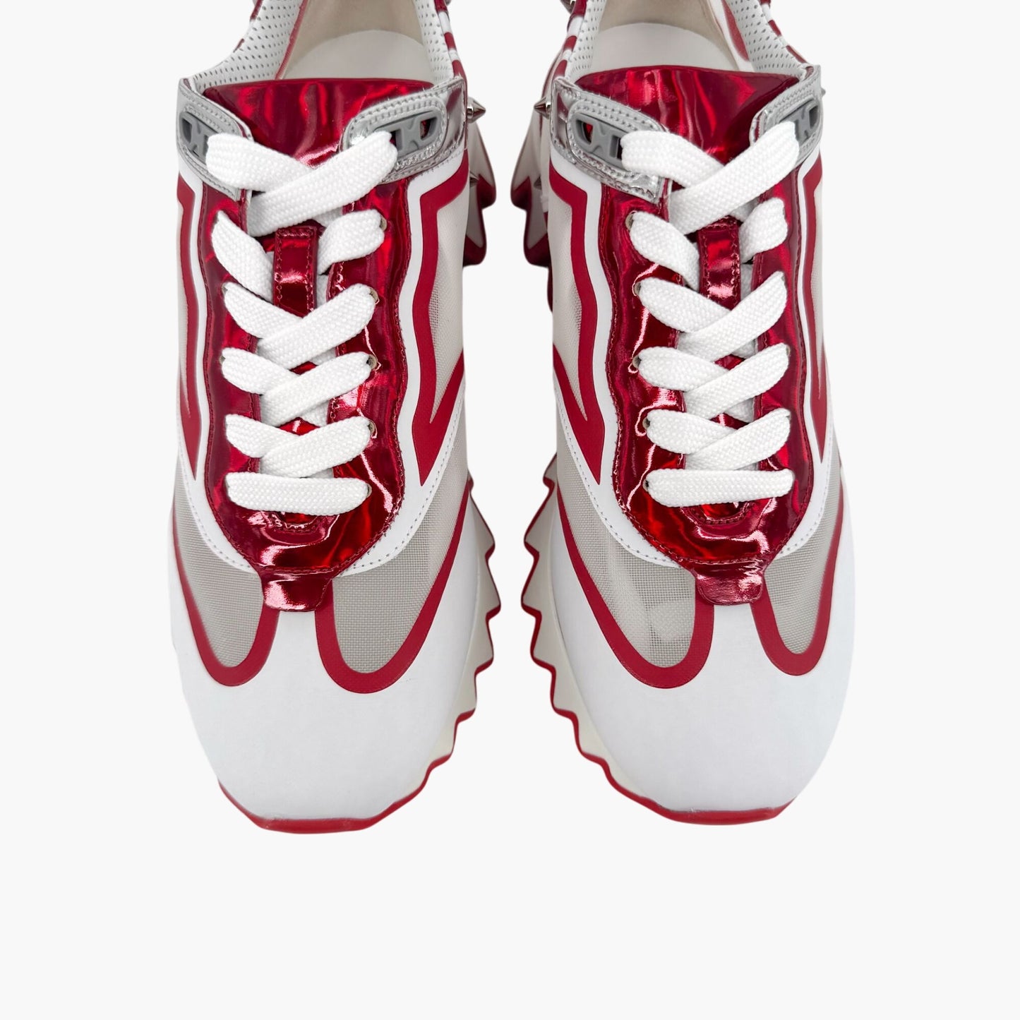 Christian Louboutin White Red Sharkina Mesh Sneakers Size 38.5