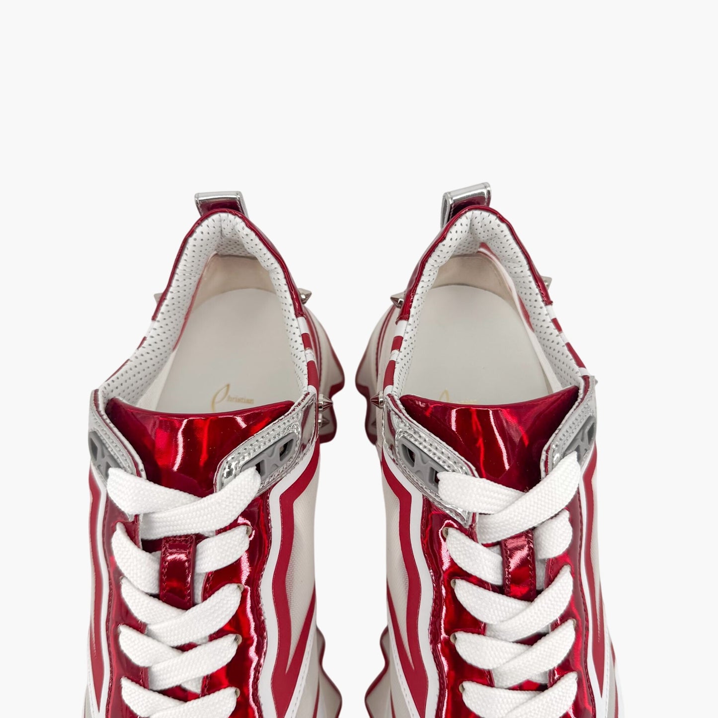 Christian Louboutin White Red Sharkina Mesh Sneakers Size 38.5