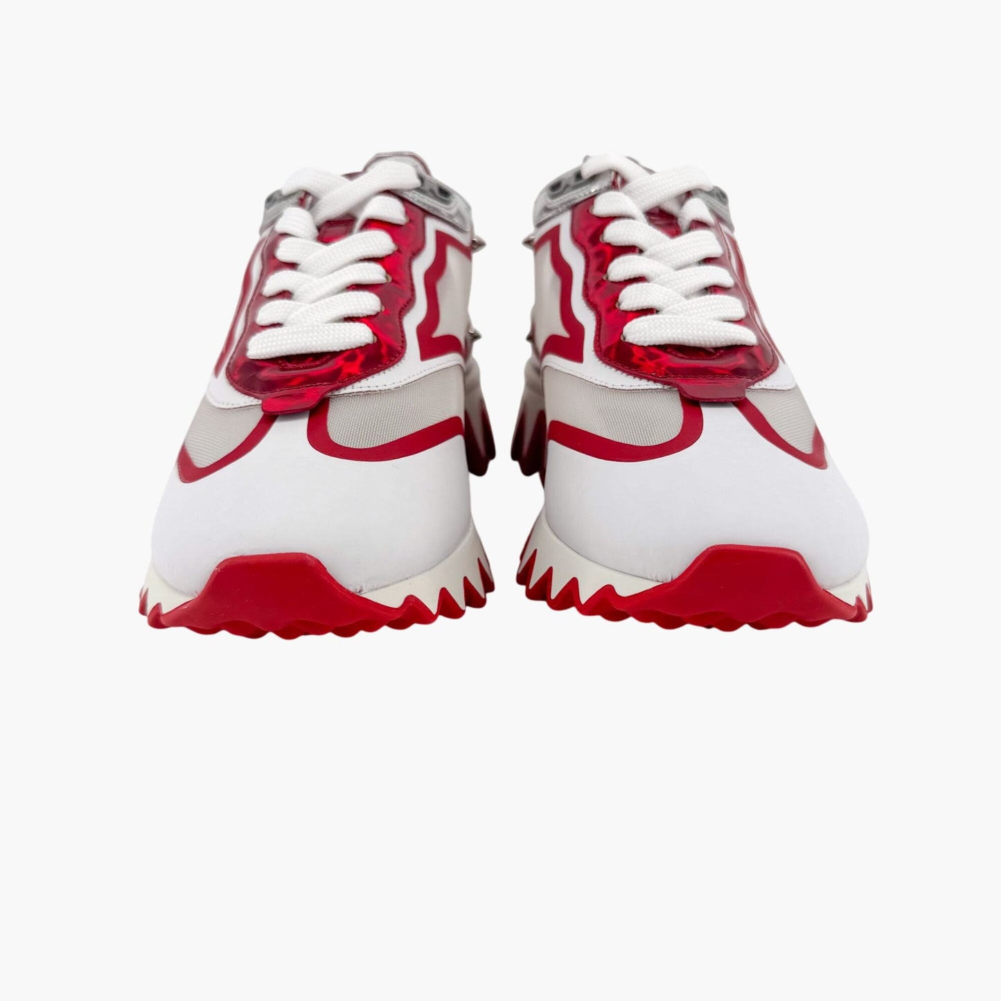 Christian Louboutin White Red Sharkina Mesh Sneakers Size 38.5
