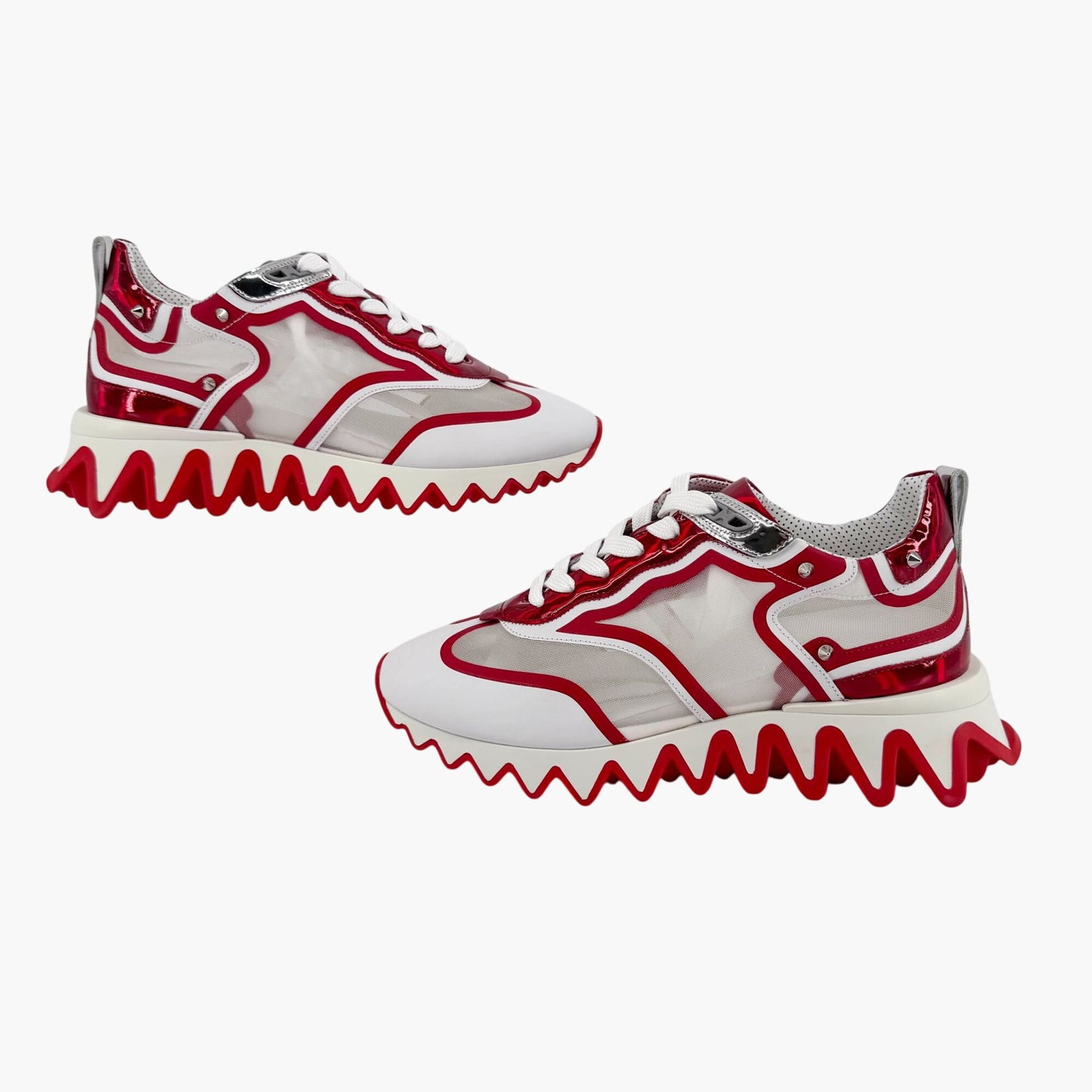 Christian Louboutin White Red Sharkina Mesh Sneakers Size 38.5