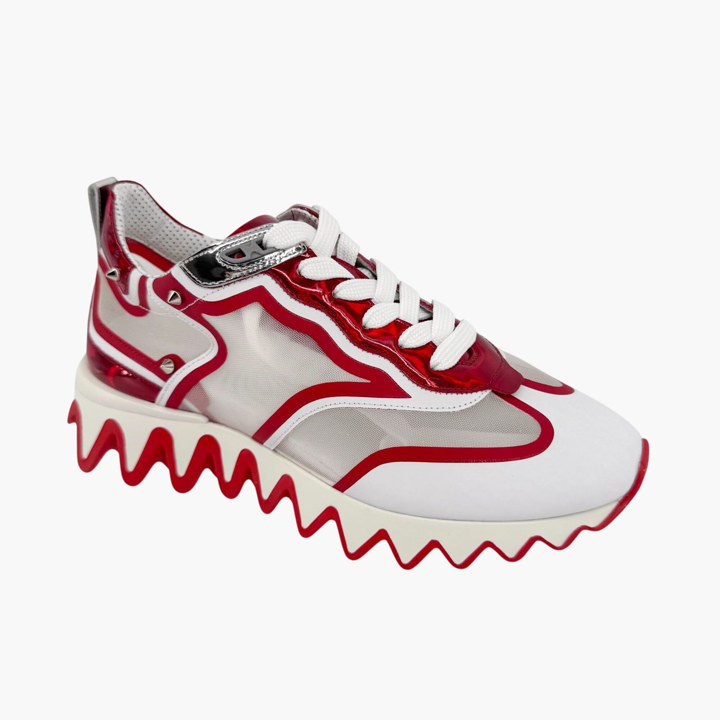 Christian Louboutin White Red Sharkina Mesh Sneakers Size 38.5