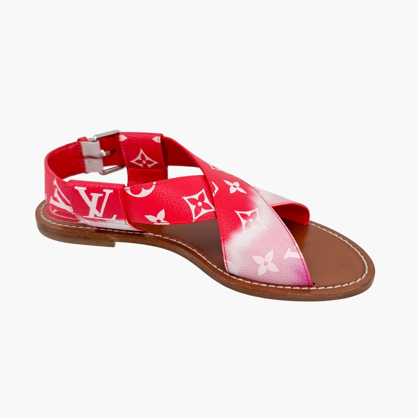 Louis Vuitton Palma Flat Criss-Cross Sandals in Pink & Red LV Tie Dye Canvas Size 37.5