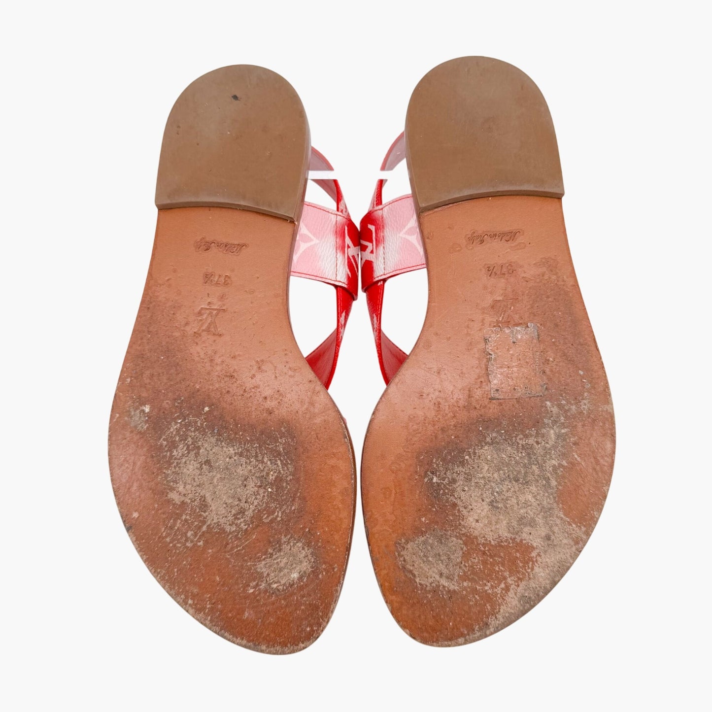 Louis Vuitton Palma Flat Criss-Cross Sandals in Pink & Red LV Tie Dye Canvas Size 37.5