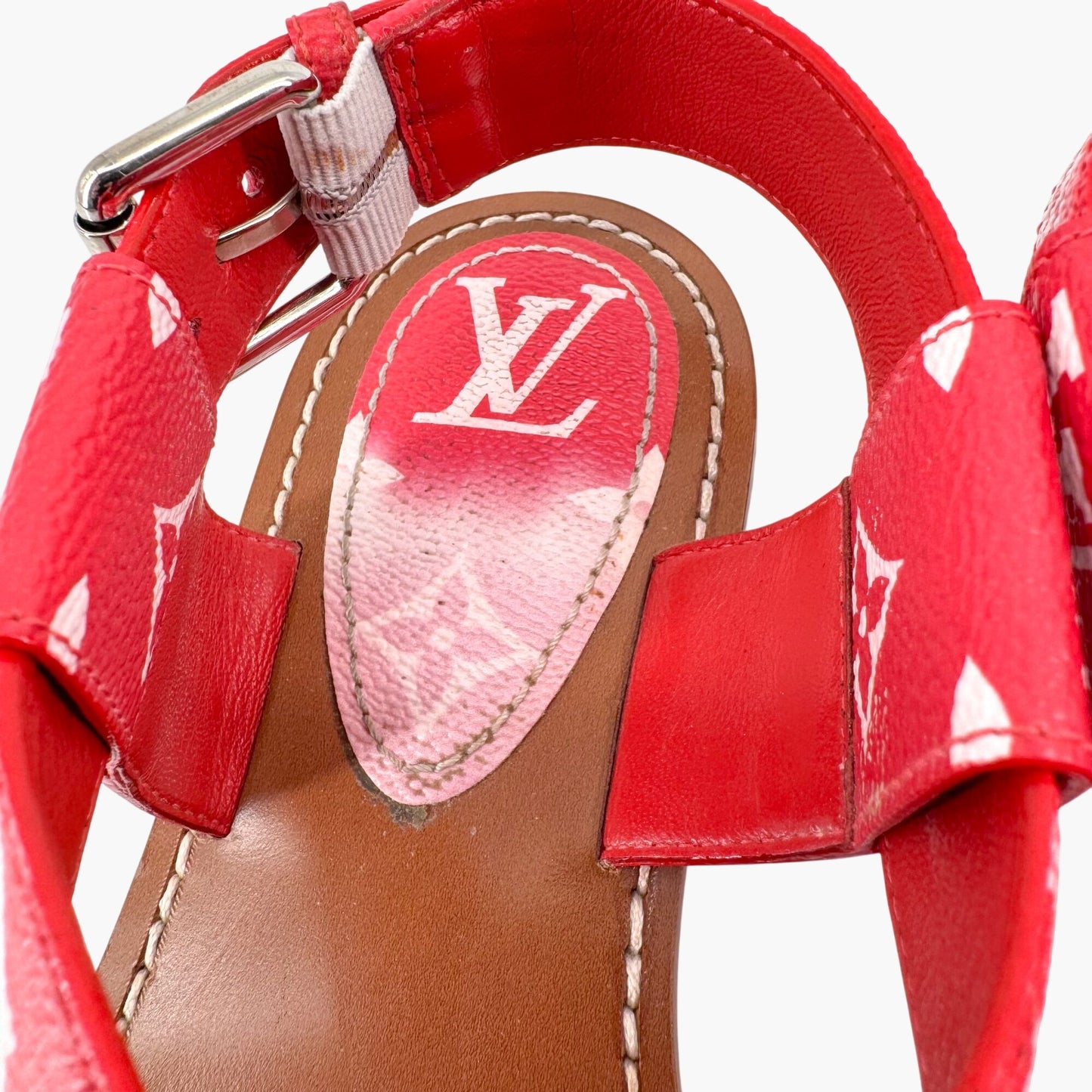 Louis Vuitton Palma Flat Criss-Cross Sandals in Pink & Red LV Tie Dye Canvas Size 37.5