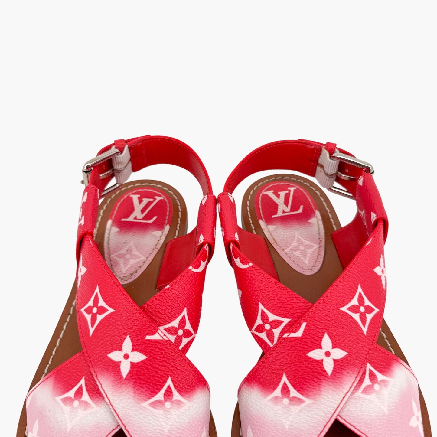 Louis Vuitton Palma Flat Criss-Cross Sandals in Pink & Red LV Tie Dye Canvas Size 37.5