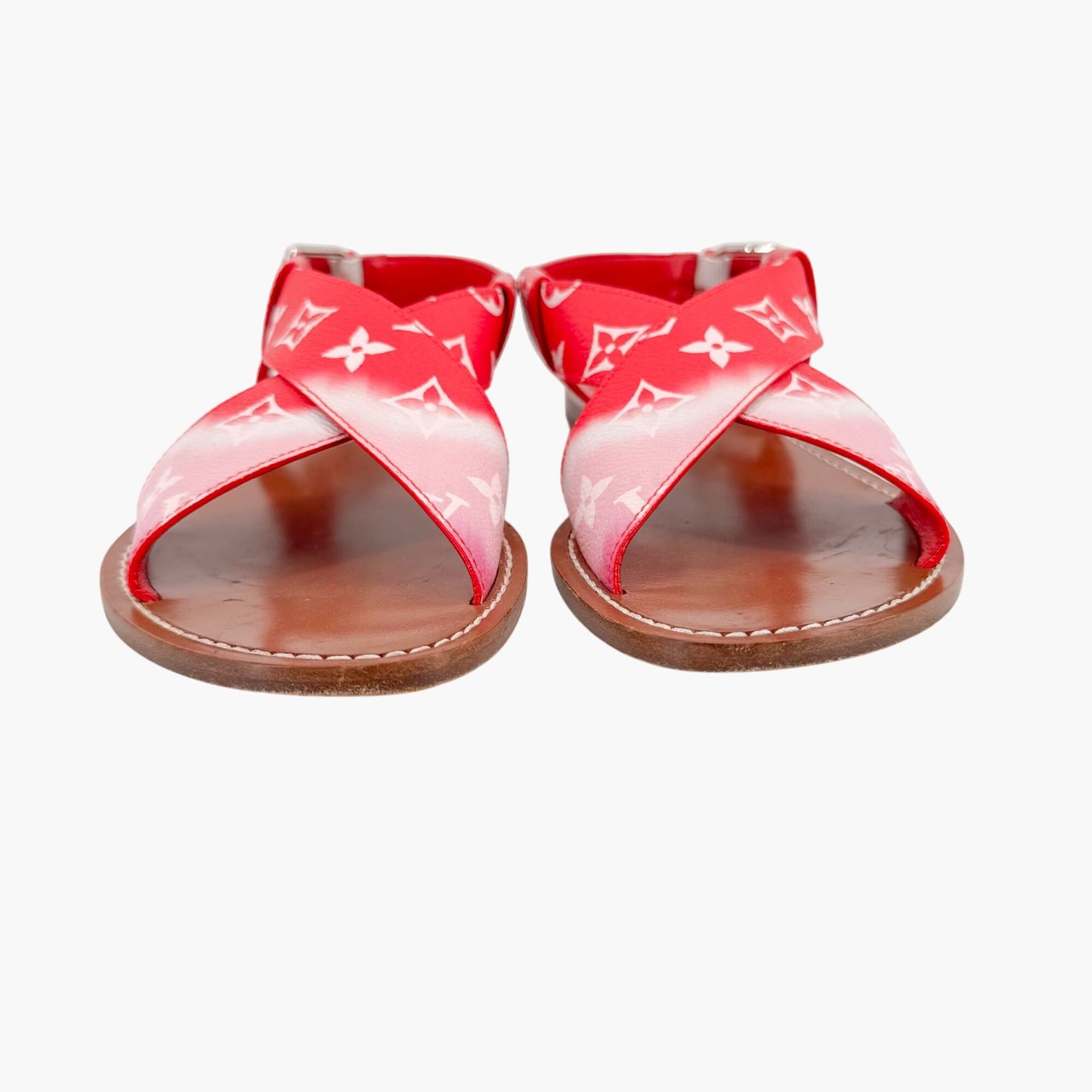 Louis Vuitton Palma Flat Criss-Cross Sandals in Pink & Red LV Tie Dye Canvas Size 37.5