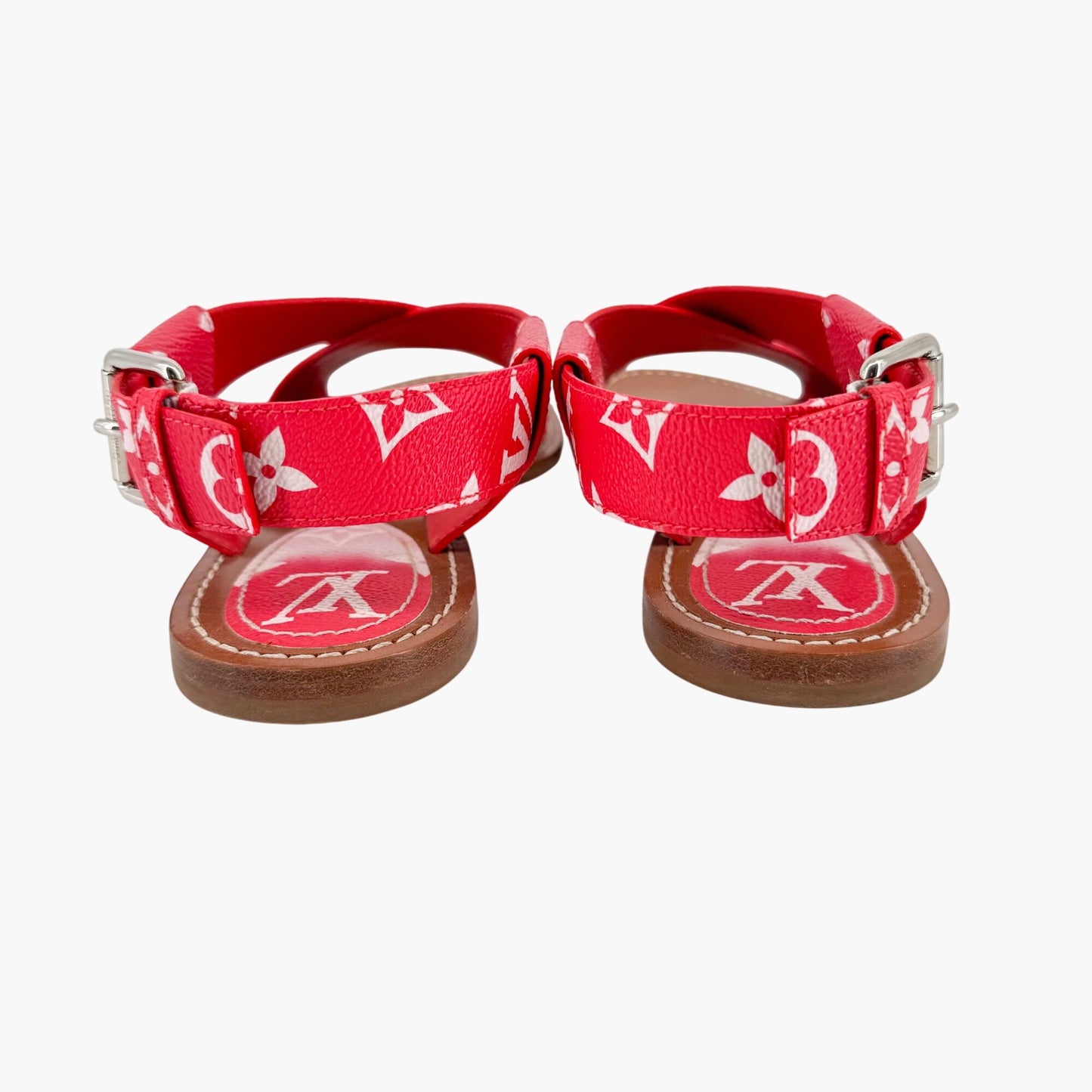 Louis Vuitton Palma Flat Criss-Cross Sandals in Pink & Red LV Tie Dye Canvas Size 37.5