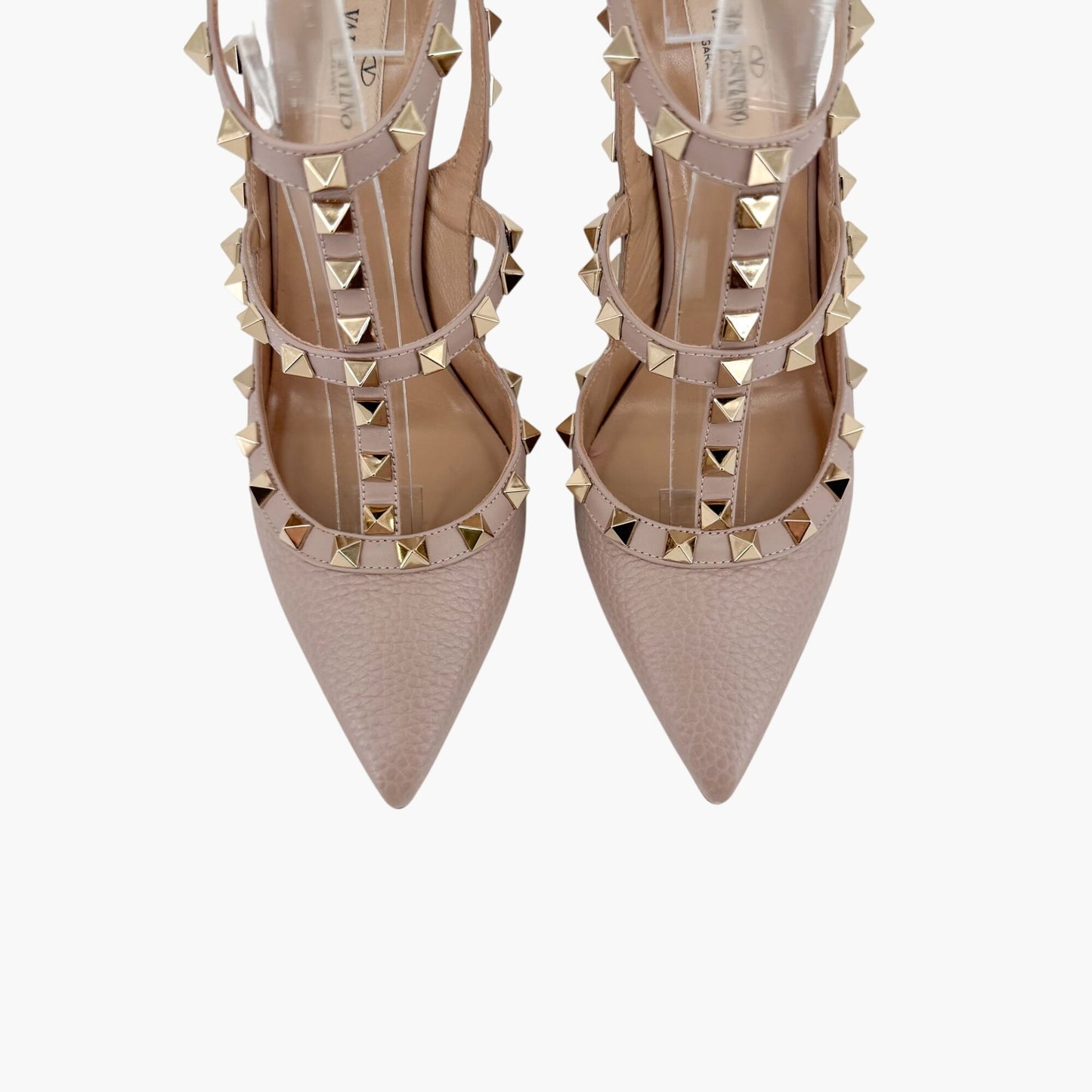 Valentino Rockstud 100mm Caged Pumps in Beige Leather – Size 37.5