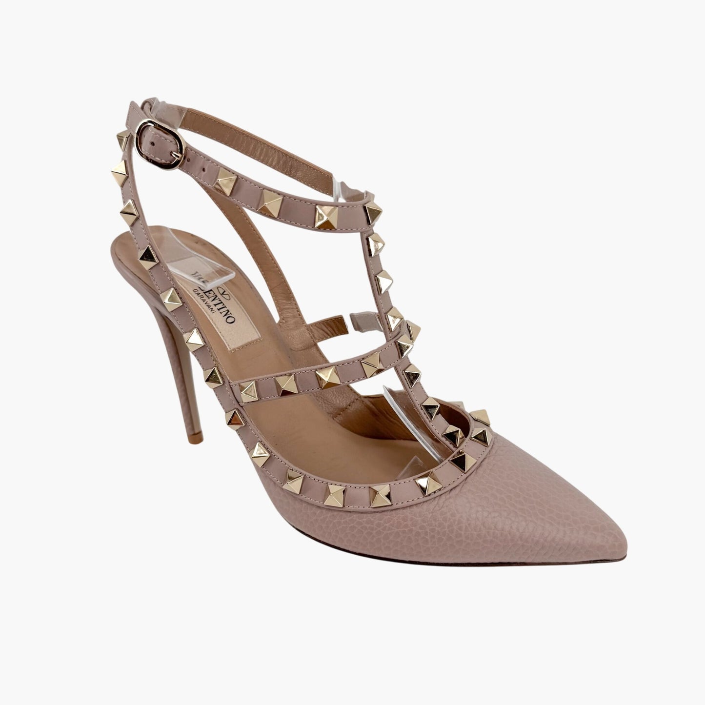 Valentino Rockstud 100mm Caged Pumps in Beige Leather – Size 37.5