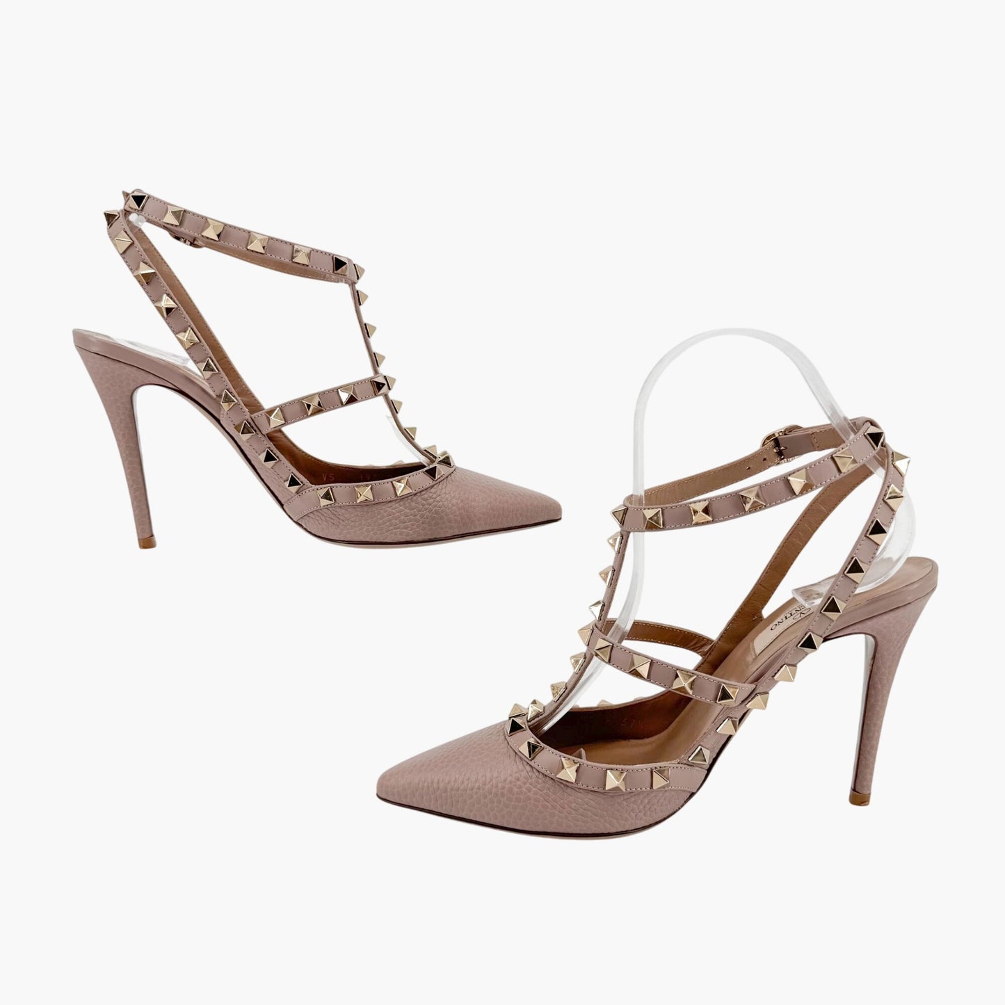 Valentino Rockstud 100mm Caged Pumps in Beige Leather – Size 37.5